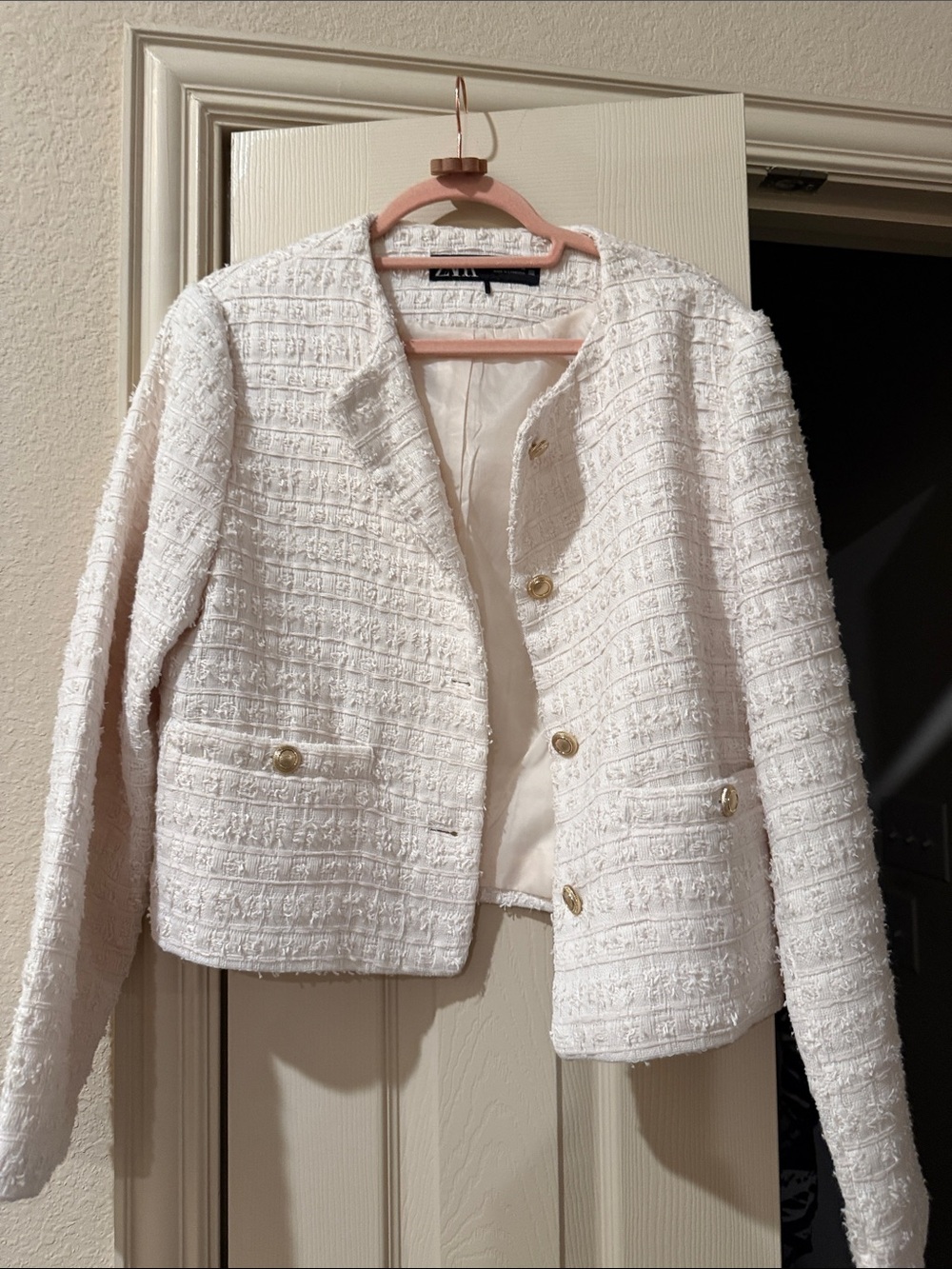 Zara White Tweed Button Blazer - Picture 1 of 1
